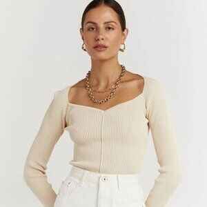 DISSH JANIE STONE SWEETHEART KNIT TOP - M / STONE